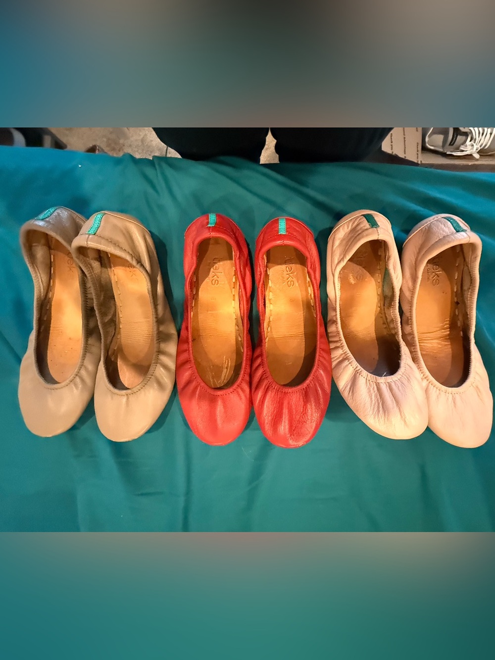Tieks Leather Ballet Flats in Red - Taupe & light pink size 8- 3 pairs